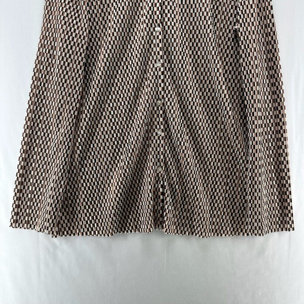 H&M Top Womens Size M Geometric Textured Jersey Button Front Long Sleeve Brown - Picture 4 of 12
